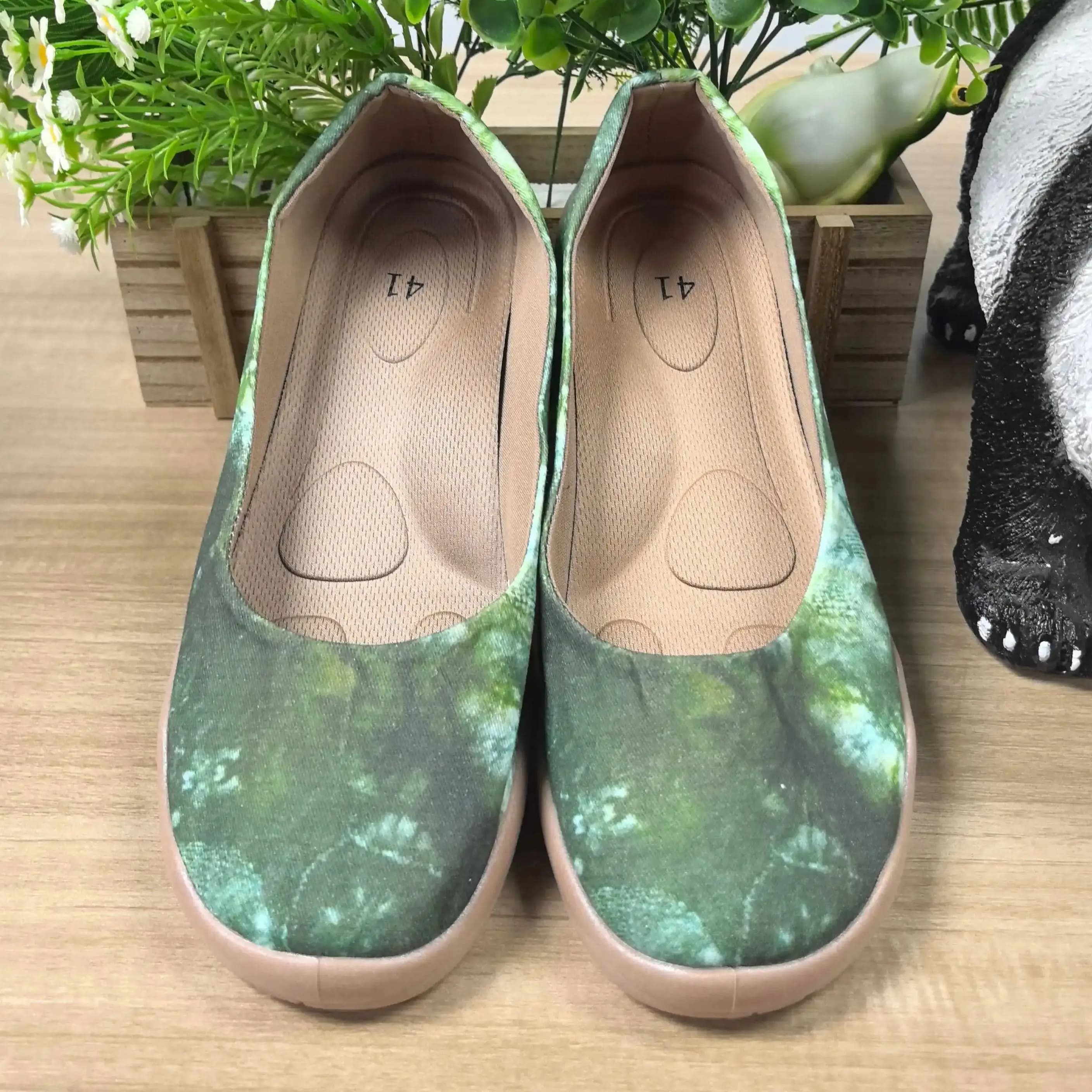 Scarpe Casual da Donna Slip-On in Tessuto, Comode Scarpe da Passeggio Traspiranti a Taglio Basso con Suola Morbida, Scarpe da Donna di Grandi Dimensioni, Verde Erba Stampate alla Moda, Regalo per le Vacanze