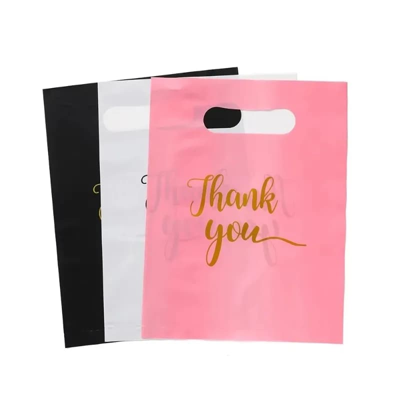 50/100PCS Thank You Gift Bags Handbag Plastic Shopping Bag Shopping Boutique Stores Supermarket Clothing Store Birthday Party