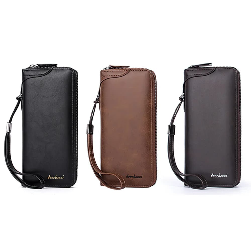 Portafoglio da viaggio d'affari per uomo Portafoglio lungo Porta carte di credito Borsa per telefono Portafoglio in pelle PU Tasca con cerniera per uomo Regalo di compleanno