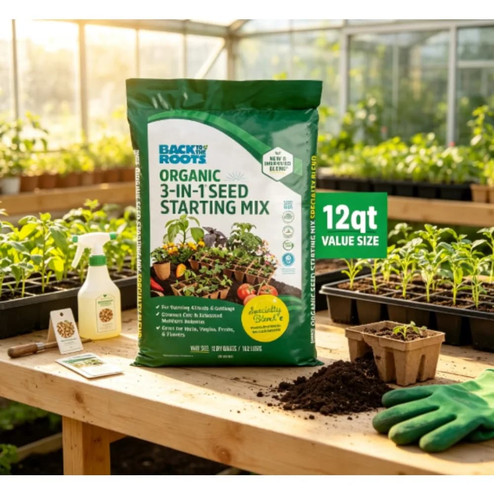 Back to the Roots Organic Seed Starting Potting Mix, Peat-Free 3-in-1 Premium Soil Blend, 12 QT Value Size Bag for Vegetables, Herbs & Flowers