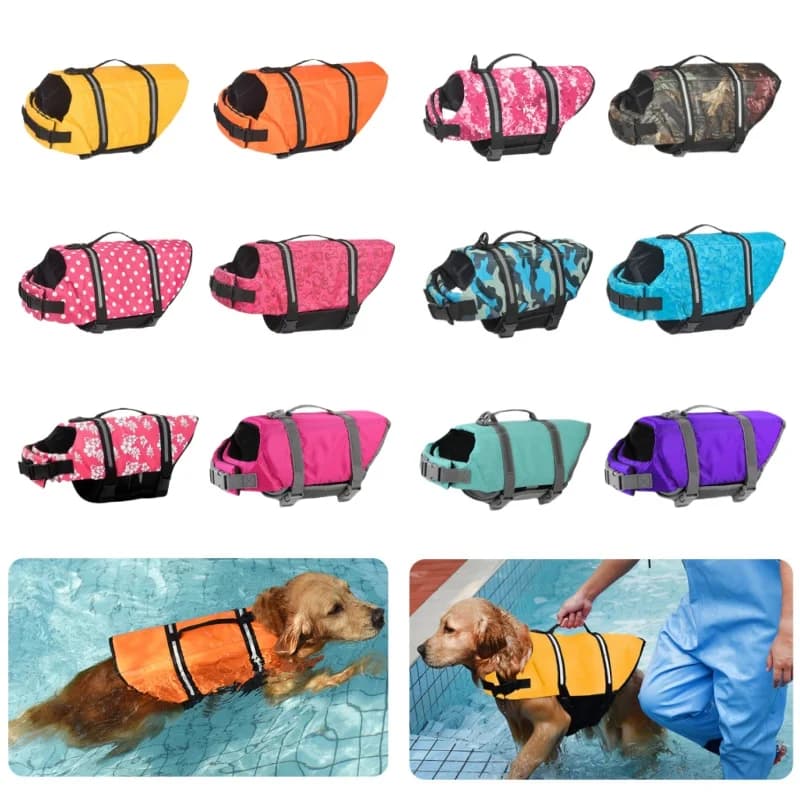 Giubbotto di salvataggio riflettente per cani estivo Giubbotto di salvataggio per animali domestici regolabile Gilet di sicurezza per barca a vela da surf Giubbotto di salvataggio per cuccioli con galleggiamento migliorato