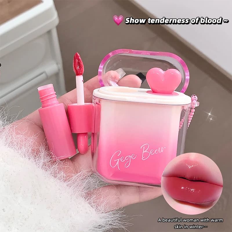 GEGE BEAR Water Glitter Matt Velvet Lip Polish Combination Lipstick pendant shaped like a mirror opaque head in two packs