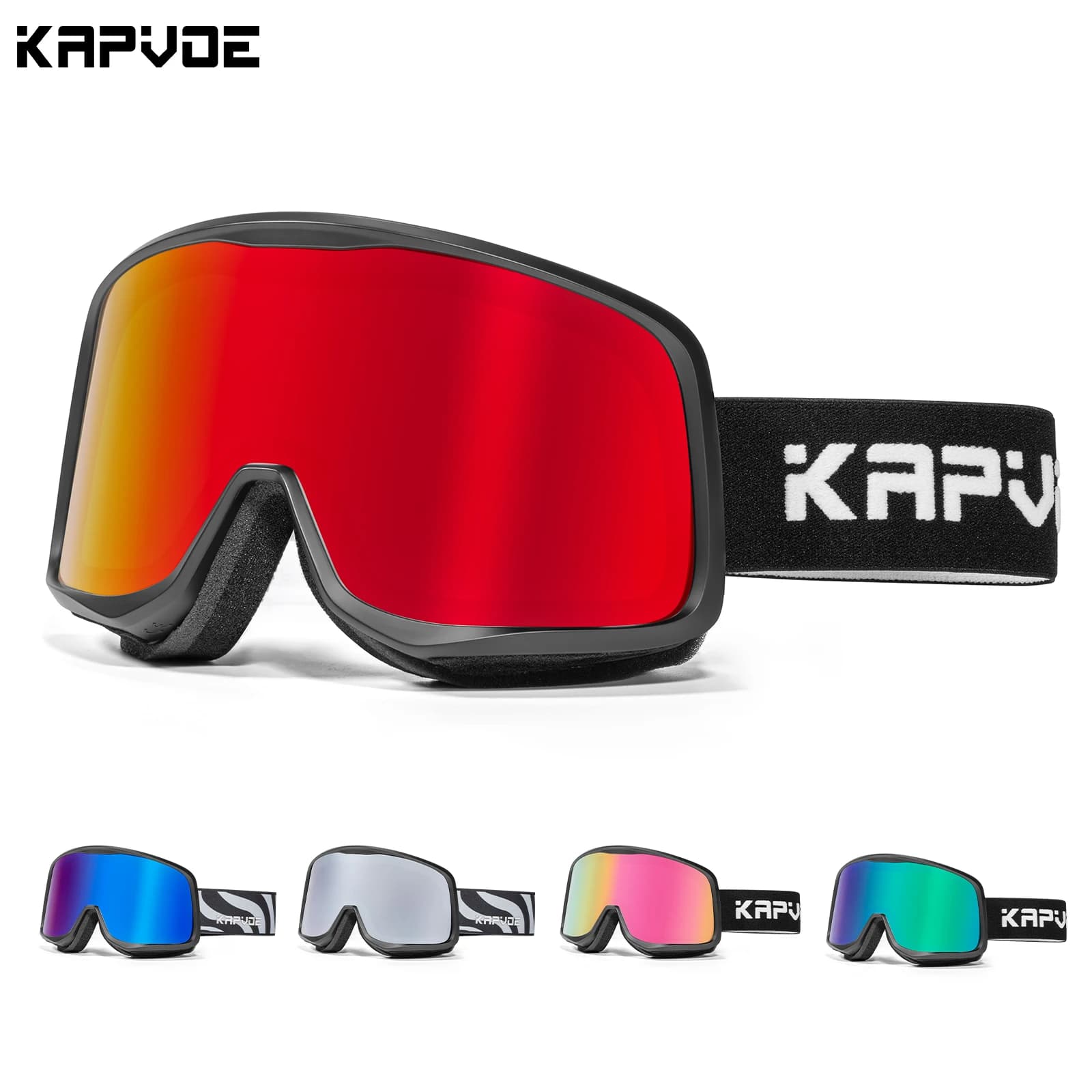 Kapvoe New UV400 Snow Goggles Ski Snowboarding Sunglasses Skiing Mask Men Women Anti-Fog Lens Kit Protection Snowmobile Glasses