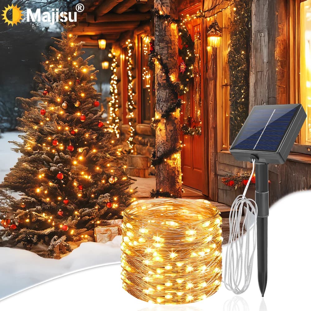 1PC Majisu 300/200/100/50 LED luci solari a corda per esterni, 8 modalità lucine solari per la decorazione di nozze di feste in giardino