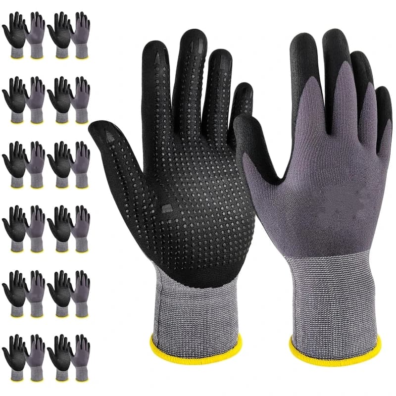 Guanti da lavoro rivestiti in microfoam nitrile Guanti di sicurezza e sicurezza in maglia senza cuciture con impugnatura a punti per uomo Donna Giardinaggio Assemblaggio industriale
