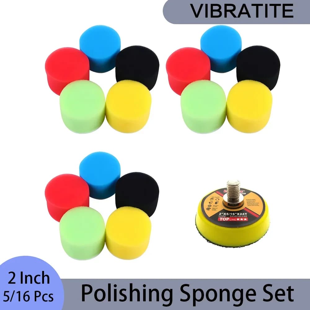 5/16 pezzi set di spugne per lucidatura da 2 pollici misti 5 colori con tampone abrasivo a gancio e anello per attacco tampone per trapano in schiuma per auto