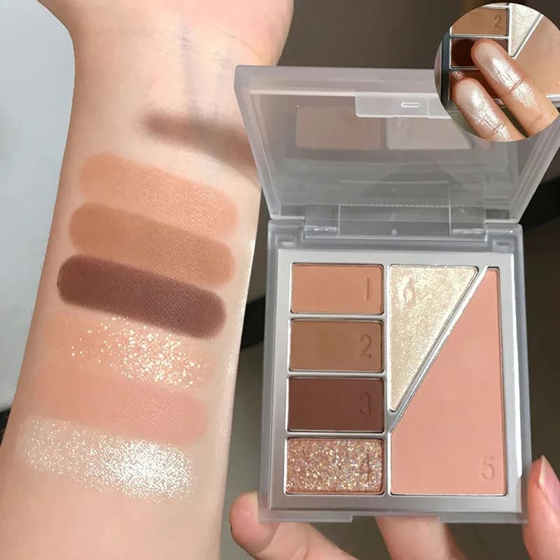 All-in-One Face Palette –Eyeshadow, Blush& Highlighter Set, Neutral Earth Tone Shimmer,Travel Size Makeup Kit, Beginner Friendly