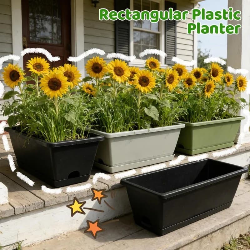 2/6set Window Box Planter Rectangle Plant Containers Decors with Drainage Holes Flower Pot Plant Pot for Outdoor Garden Home