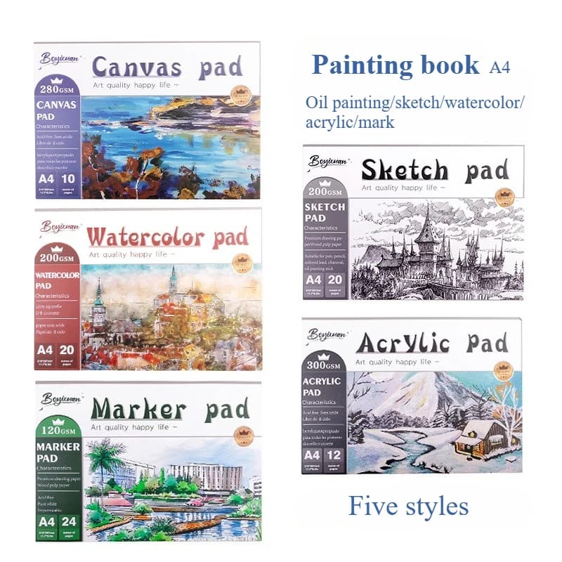 A4 Sketchbook 297x210mm Thickened Paper with Abrasion Resistance Watercolor Oil Painting Acrylic Marker Painting Design Graffiti