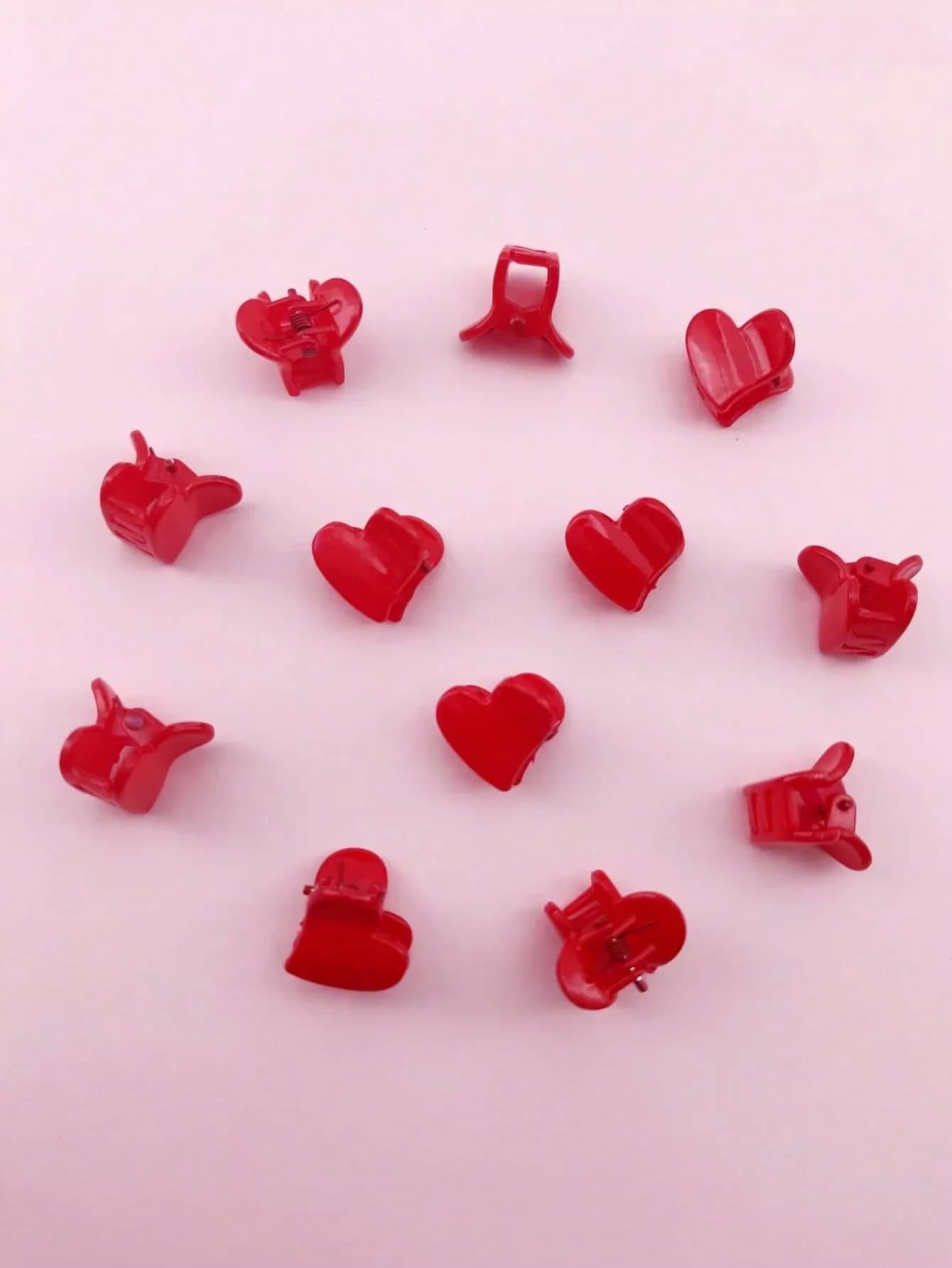12 fermagli per capelli in plastica a forma di cuore rosso da 1,7 cm per donna, accessori per San Valentino