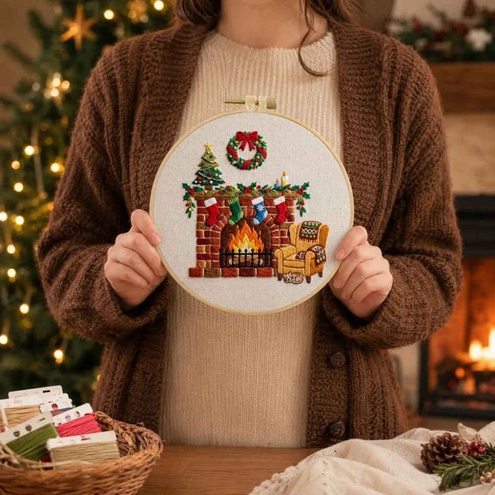 DIY Christmas Embroidery Kit Elk Deer Santa Claus Christmas Sewing Kits Colorful Handmade Punch Needle Kits Beginners