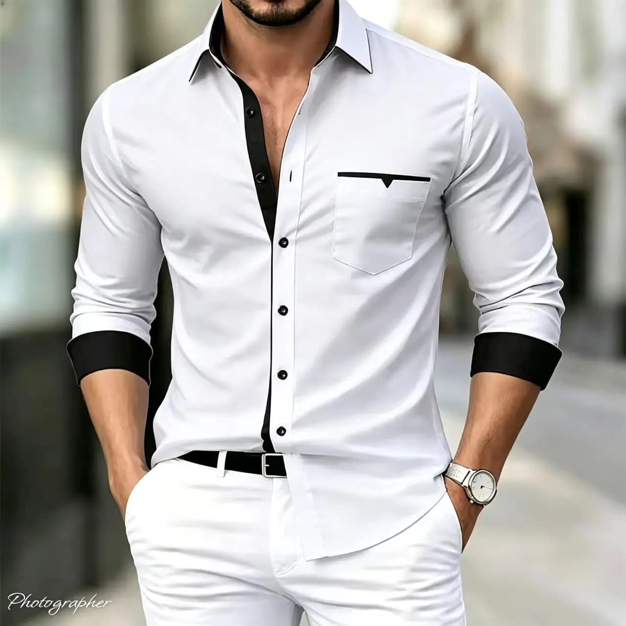 2026 new men's shirt, contrasting long sleeved shirt, business casual shirt, elegant men, suitable for multiple occasions，XS-6XL