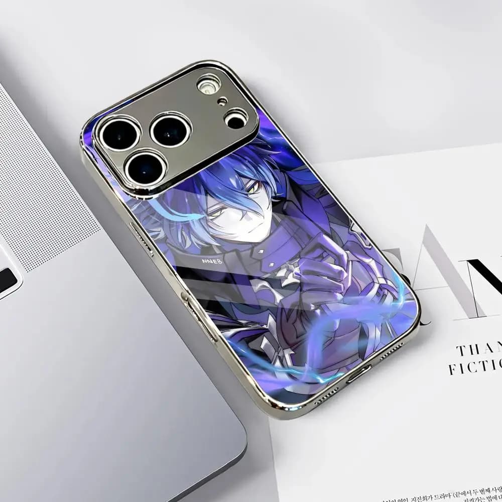 Custodia per telefono Flins G-Genshin Impact per iPhone 17 16 15 14 13 12 Pro Max Plus, antiurto con paraurti in metallo galvanizzato