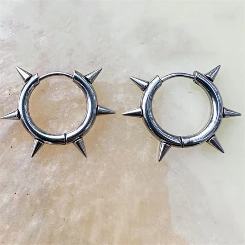Orecchini a Cerchio con Punte in Titanio Argentato Coppia.