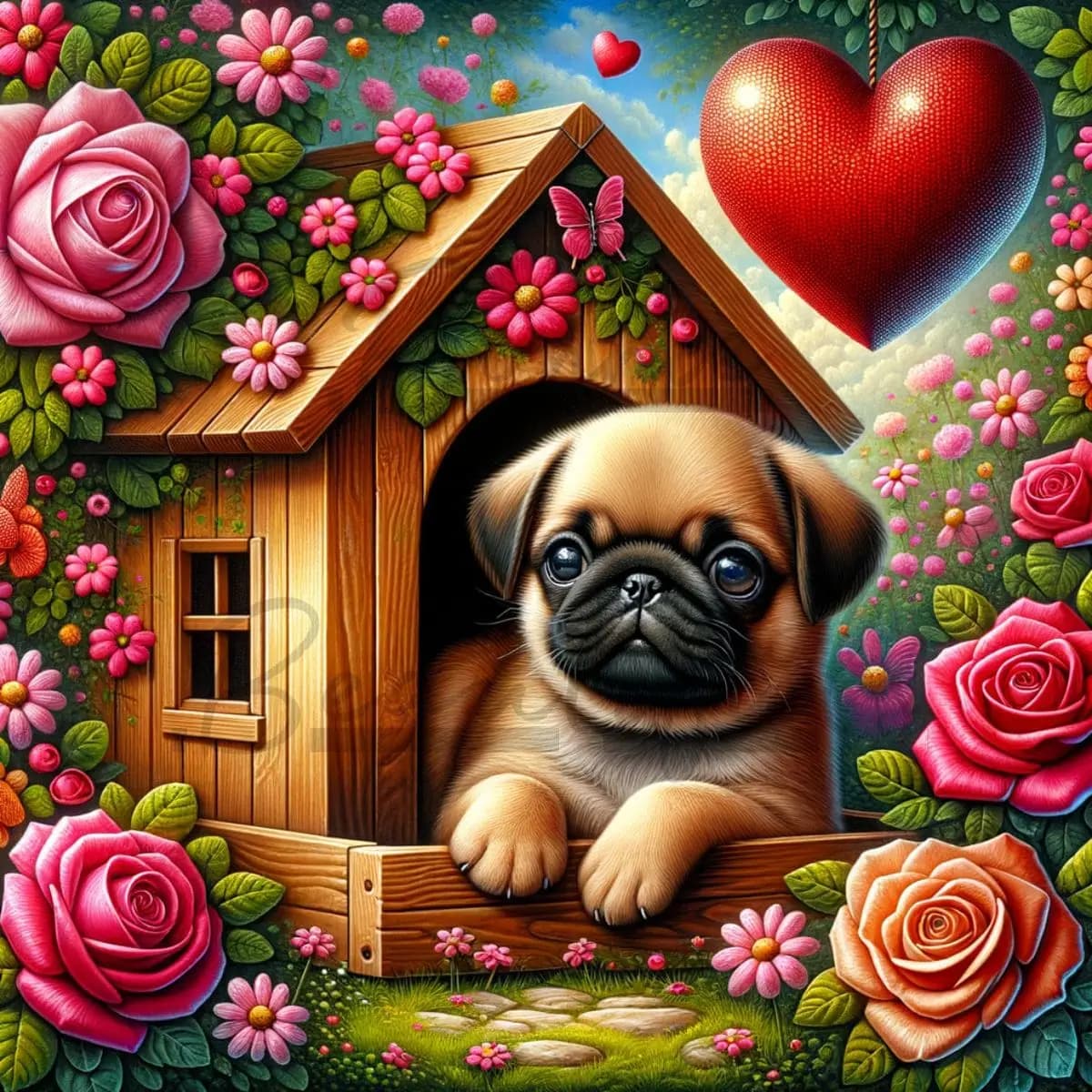 Simpatico Bulldog francese in fiori Cabina Art 5d Kit completo di pittura con diamanti Cucciolo di animale domestico Punto croce Mosaico artigianale Decorazioni per la casa Regalo
