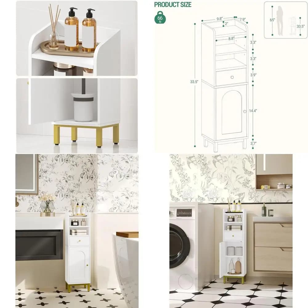 Mobiletto portaoggetti da bagno, mobiletto angolare da pavimento con cassetti e ante, porta carta igienica stretto, organizer da bagno con regolazione