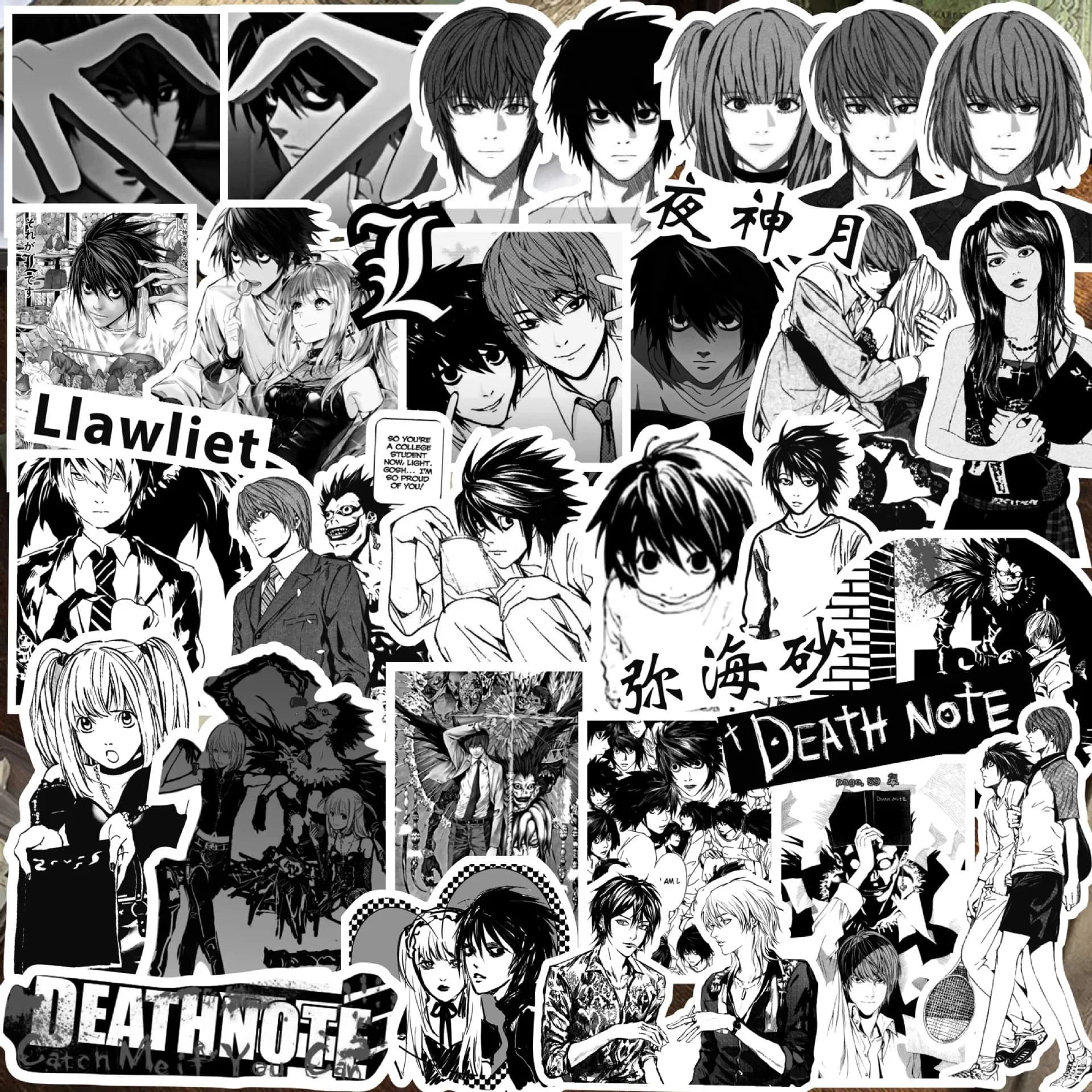 67 pz/set Nuovo Cartone Animato Anime DEATH NOTE L MisaMisa Fumetti in bianco e nero Kawaii Figura Impermeabile Conto A Mano Adesivo FAI DA TE Regali