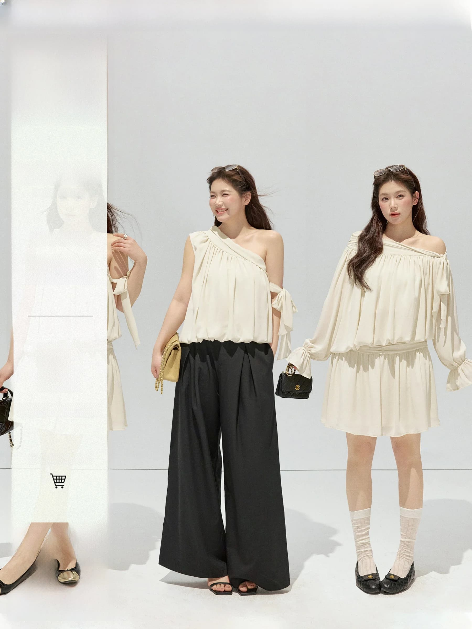 Jiulu Studio "Photosynthetic Holiday" plus Size Shirt Skirt Set Asymmetrical Sash Oblique Shoulder Fashion Spring Summer