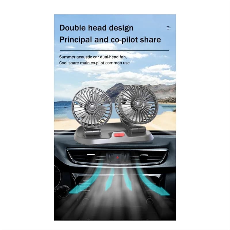 Ventilatore per auto USB Ventilatore a doppia testa Ventola di raffreddamento automatica portatile Raffreddamento Ventola grande Ventola elettrica Ventola pieghevole per auto per uso domestico