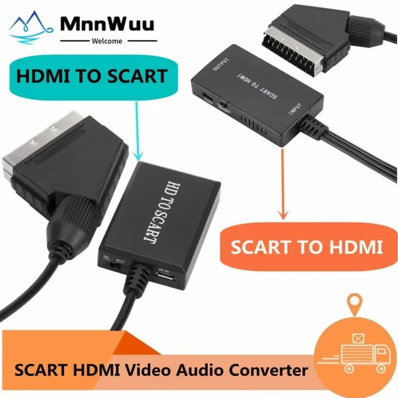 HDMI 1080P compatible HDMI compatible SCART video audio converter Adapter compatible with SCART to HDMI for HDTV DVD for Sky Box STB Plug and Play