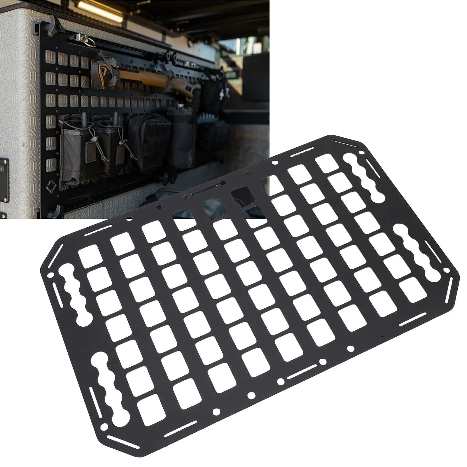 Pannello Molle per letto per camion Organizzatore di stoccaggio per binario a L multifunzionale in lega di alluminio per auto SUV RV Pannello Molle per letto laterale 483x311x2mm