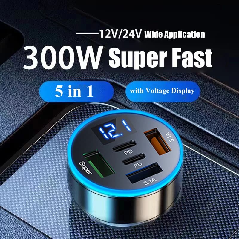 Adattatore per caricabatteria da auto USB C UYUXIO con display di tensione 2 PD e 3 USB A super veloce per telefono Samsung iPhone Huawei Oneplus OPPO