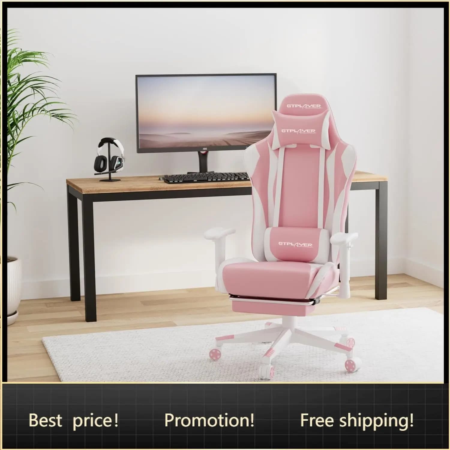 Sedia da Gaming con Poggiapiedi, Sedia Ergonomica da Ufficio per Videogiochi, Sedia Reclinabile per Gamer con Regolazione Altezza Seduta, Girevole e Basculante
