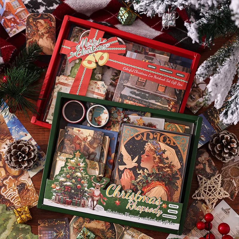 Set regalo serie notte di Natale al neon in 2 stili Set di cancelleria natalizia Confezione grande di adesivi Confezione di materiali per notebook Scrapbook fai da te