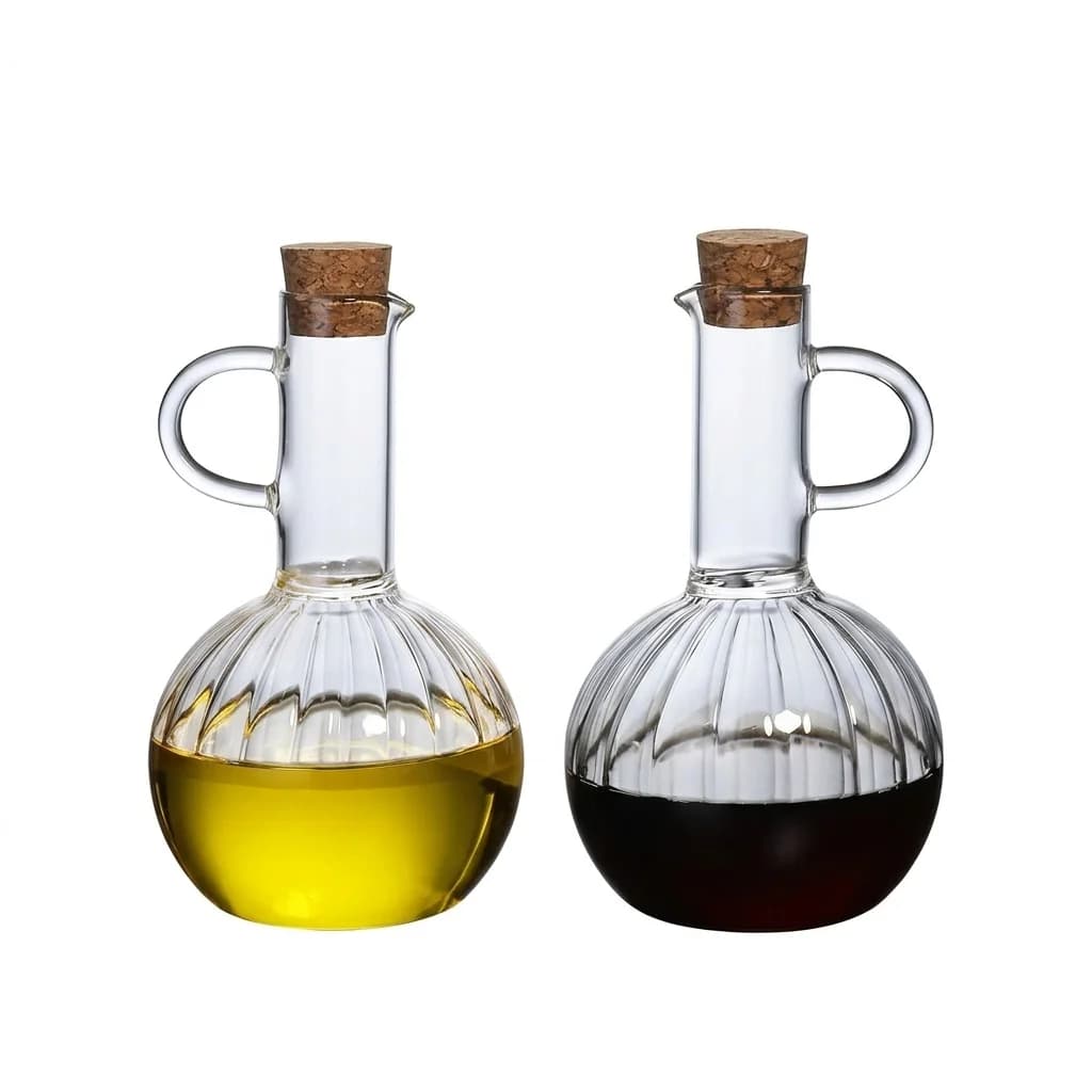 Glass Oil Vinegar Dispenser Bottle with Cork Stopper Handle Kitchen Cruet Set for Salad Dressing Soy Sauce Storage