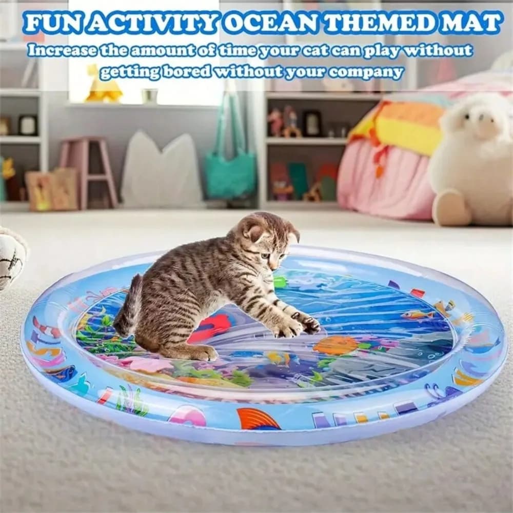 Tappetino da gioco per gatti, tappetino in PVC per alleviare la noia del gatto, giocattolo per gatti, design per pesci galleggianti, utilizzato con acqua di rubinetto, design interattivo per il rilevamento dell'acqua