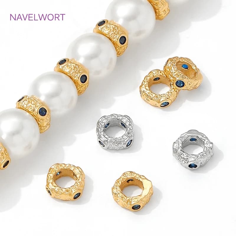Separatori di perline placcati in oro 18 carati con perline distanziatrici in zirconi blu per gioielli, separatori per braccialetti, materiali per la creazione di gioielli fai da te
