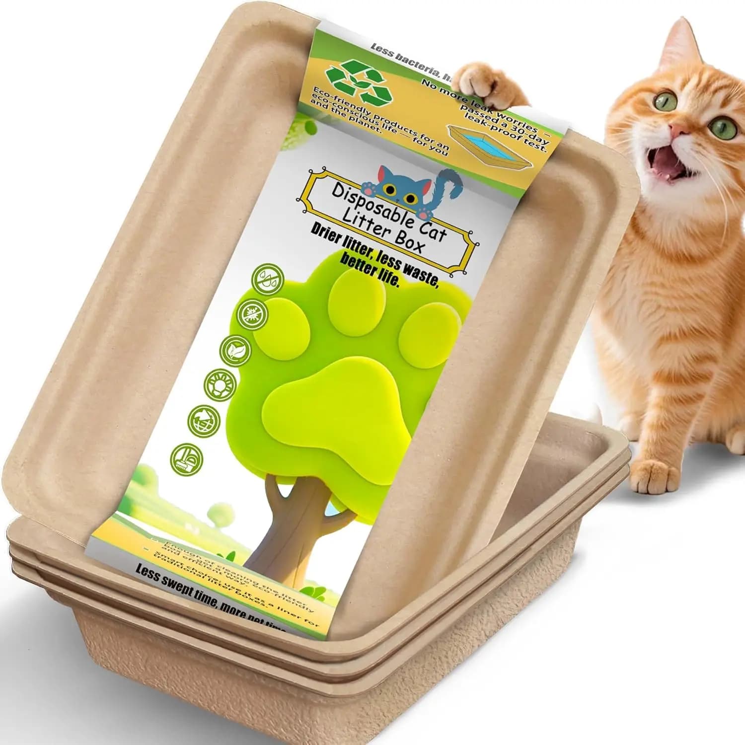 Lettiere Monouso per Gatti 17.5x13.5 pollici, Confezione da 2/4/6/8, Anti-perdita, Ecologiche per Viaggi o Uso Interno