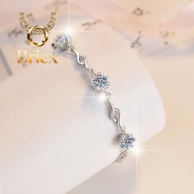 Bracciale Briex Gioielli Regalo Anniversario Fiocco di Neve 1.5CT Moissanite da Donna in Platino PT950 con Design a Sei Griffe