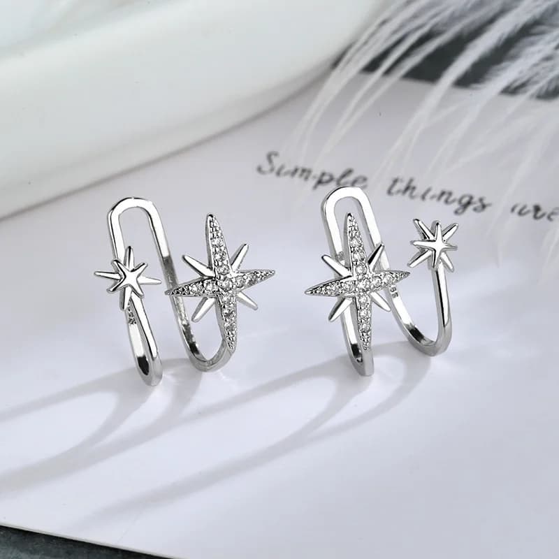 1 pz moda zircone stella polsino dell'orecchio clip su orecchini per le donne ragazze non forato earcuff avvolgere l'orecchio clip gioielli e1358