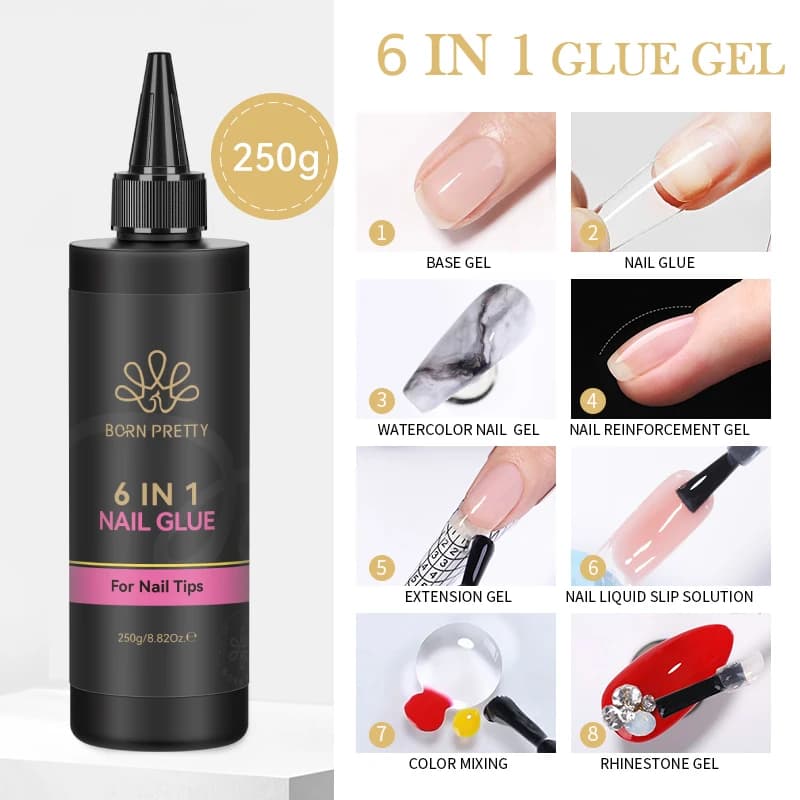 BORN PRETTY 250g 6 IN 1 Colla Gel Smalto per unghie Keep Nail C Arc Migliorato Nail Art Spessore Base in gomma Gel Super Bright Top Coat