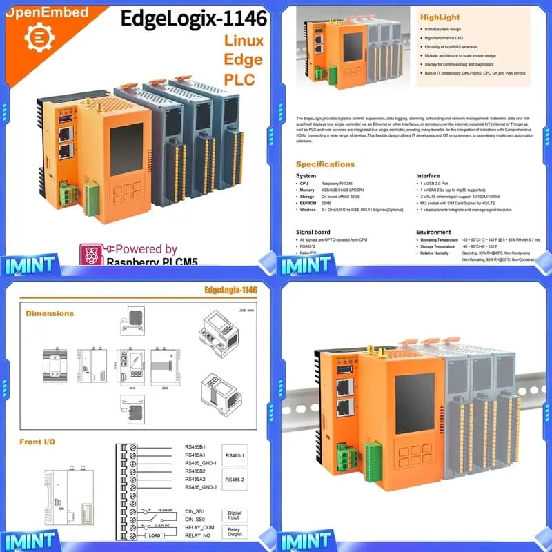 2026 PLC Programming Controller, IOT Gateway Raspberry PI CM5 WIFI 4G LTE RS485 Relay DO DI Linux Programmable Logic