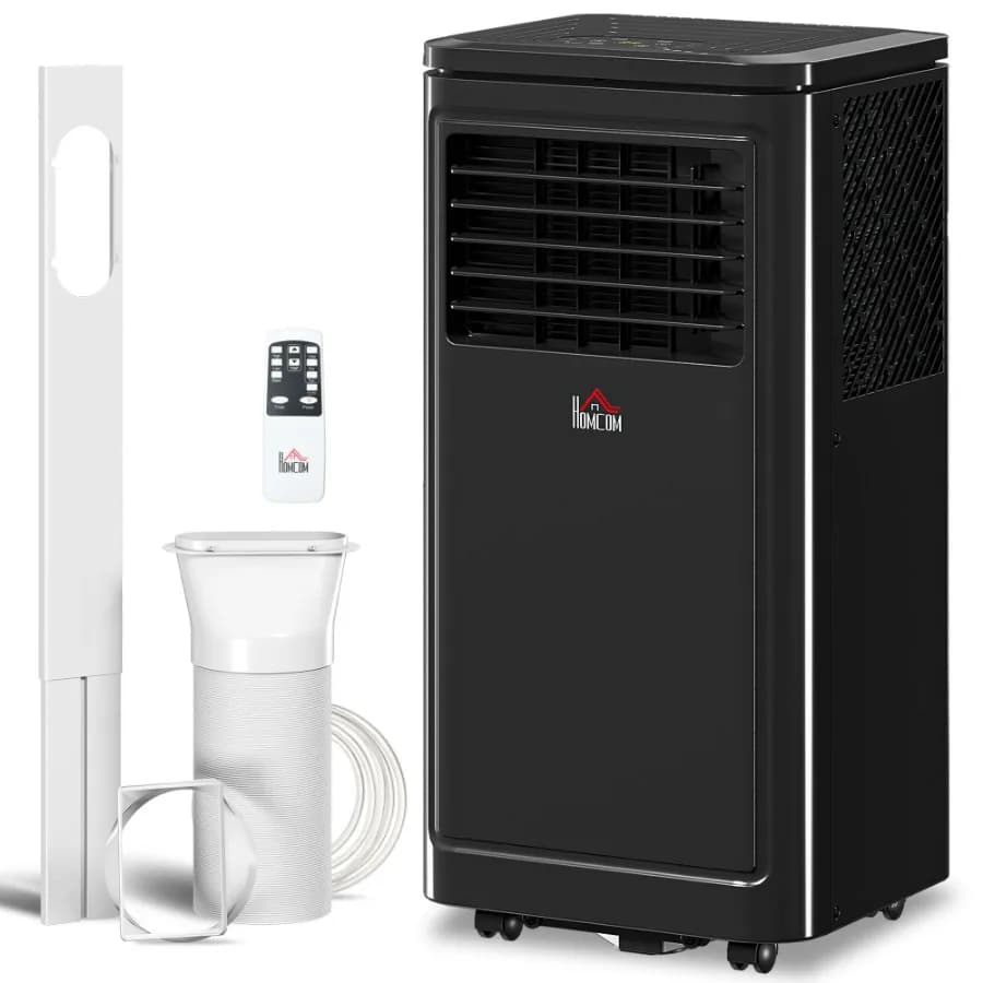 Condizionatore d'aria portatile da 8000 BTU con funzione di raffreddamento, deumidificatore, telecomando, timer 24 ore, kit per montaggio a finestra, nero