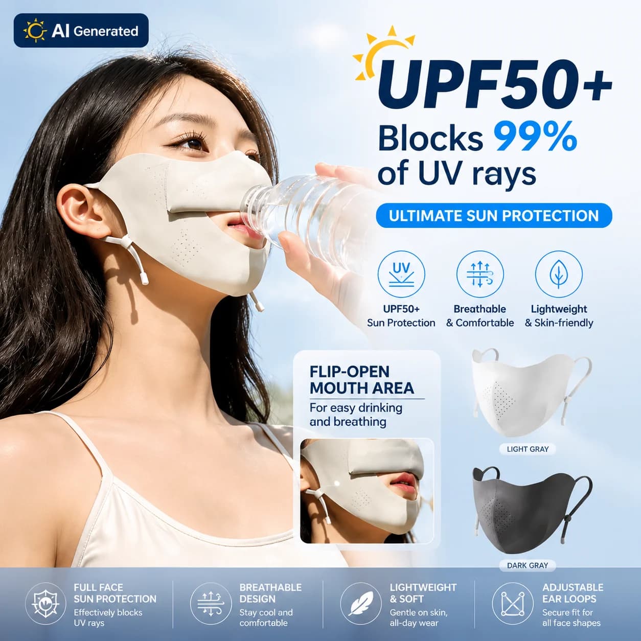 Nuova Maschera Protettiva Solare 2026 per Ragazze, Protezione UV per Guida Estiva e Ciclismo, Maschera in Seta Ghiaccio Senza Tracce