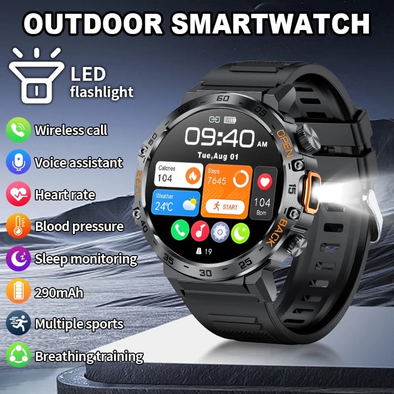 Choose LIGE Smart Watch 360*360 AMOLED HD Screen Waterproof Sport Fitness Watches Flashlight New Men Smartwatch For Andriod IOS