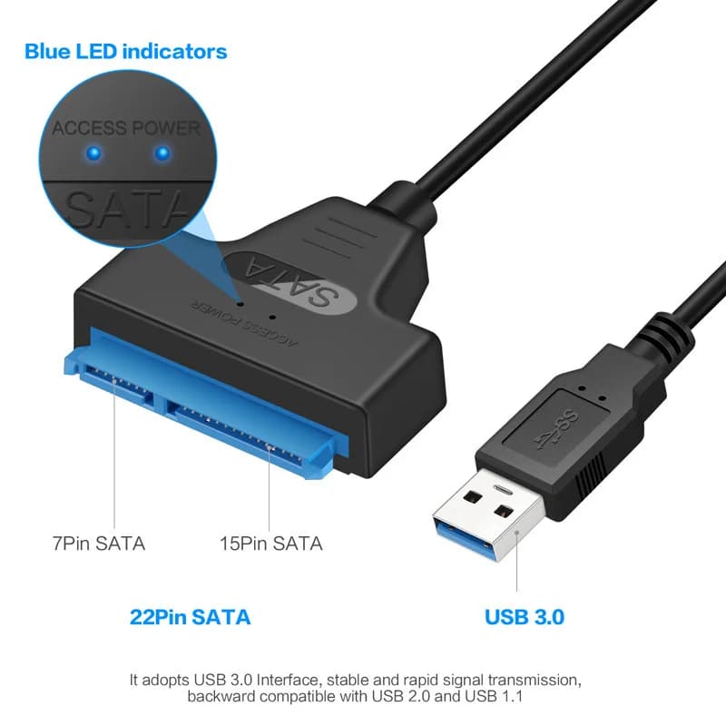 Cavo adattatore SATA a USB 30 Velocità 6 Gbps per custodia per disco rigido esterno HDD SSD da 25 pollici Installazione gratuita