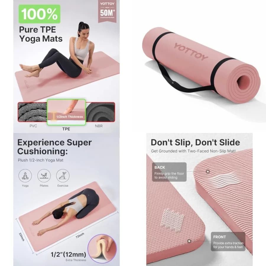 Tappetino Yoga Extra Spesso 1/2 Pollice, Tappetino Professionale in TPE per Esercizi, Antiscivolo per Yoga, Pilates, Fitness, Barefoot
