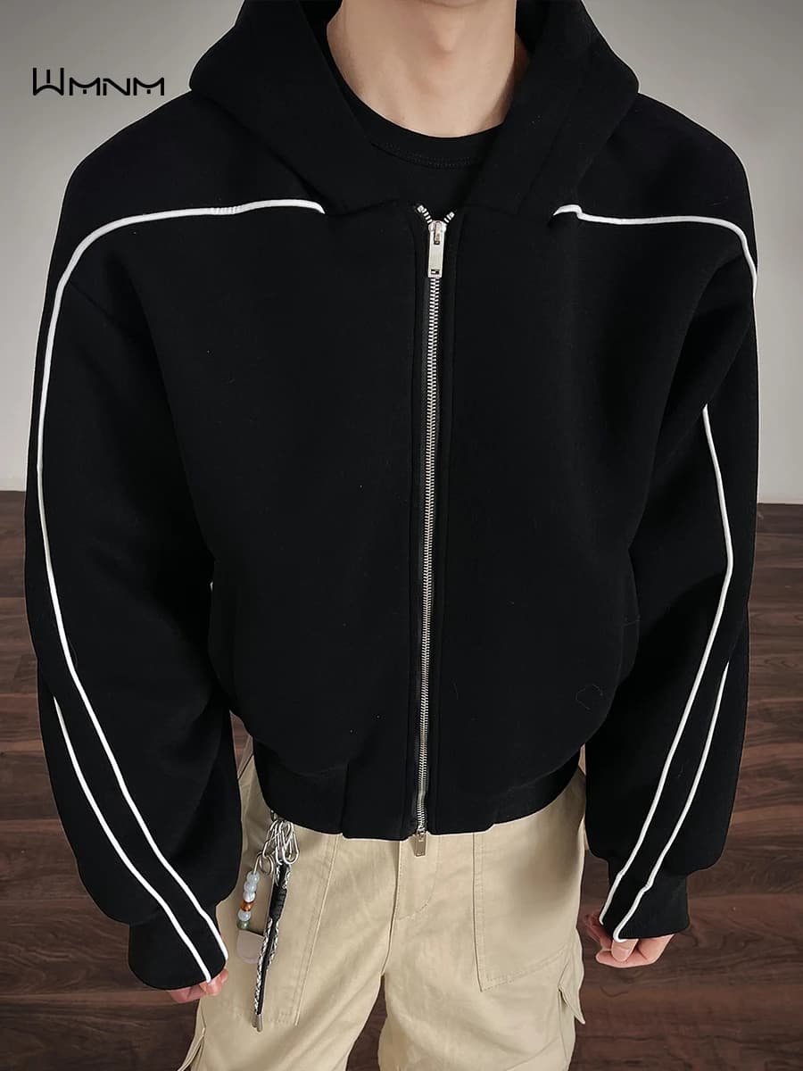 Retro American Striped Hooded Open Cardigan Sweatshirt Jacket Men's Autumn Trendy Heavyweight Hiphop Loose Long Sleeve Hoodie
