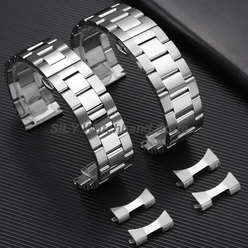 Cinturino in argento con fibbia a farfalla universale, cinturini per orologi in acciaio inossidabile 12/14mm 16mm 18mm 20mm 22mm 24mm, bracciale solido da uomo