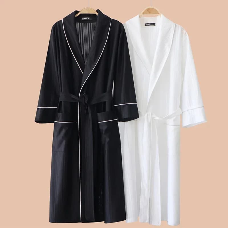 Silk satin Couple Views Nightwear Striped print Kimono Bathrobe Dress Trained Homewear Pijama Spring Summer Night shirt Night shirt