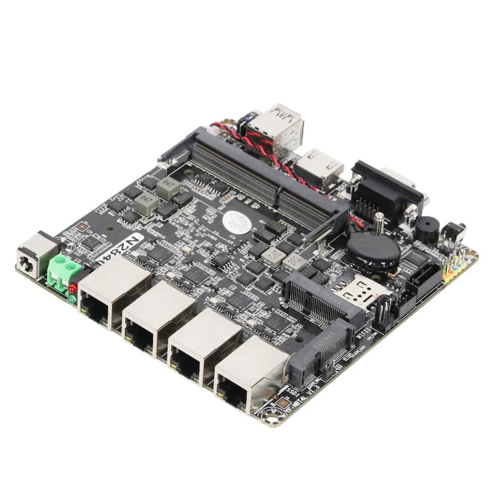 Mini PC Firewall M otherboard Intel Celeron N2830 CPU 4x 2.5G Ethernet HDMI VGA 2xUSB Mini PICE Slot SIM SATA mSATA 12X12CM