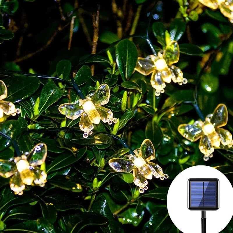 LED Solar Butterfly Crystal Fairy String Lights Natale Impermeabile Capodanno Luci solari a LED Decorazione da giardino per matrimoni all'aperto