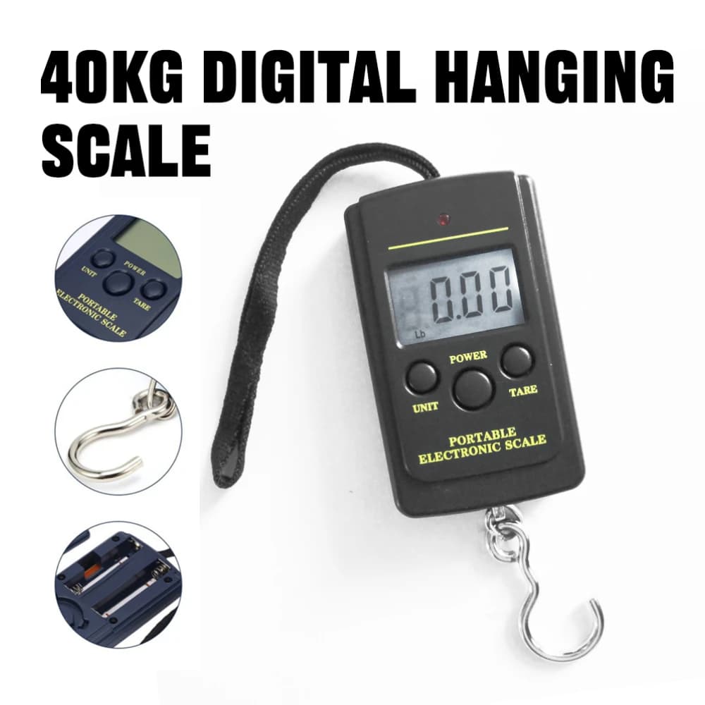 Bilancia Elettronica Portatile LCD da 40kg con Gancio in Acciaio Inox per Pesca, Bagagli, Viaggi, Pesatura di Pesce e Verdure