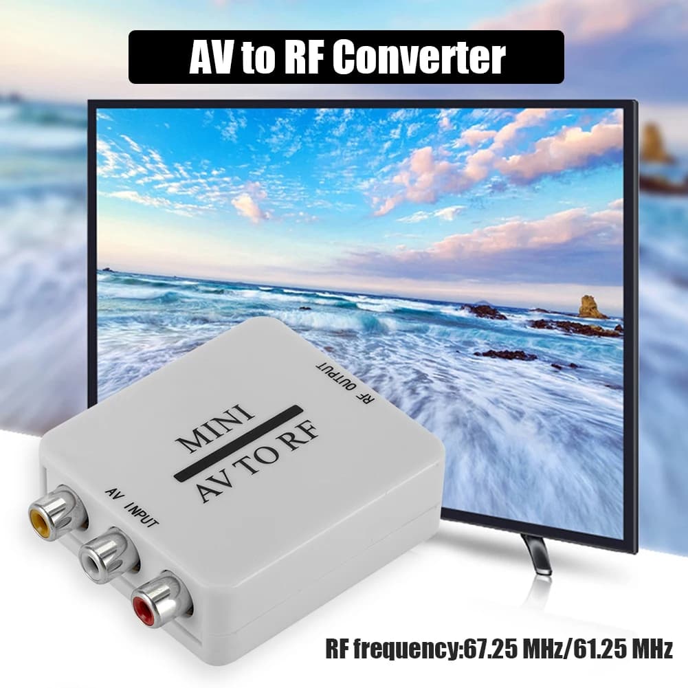 Convertitore video AV a RF classico multifunzionale Pratico adattatore video HD con supporto per amplificatore RF 67.25/61.25MHz