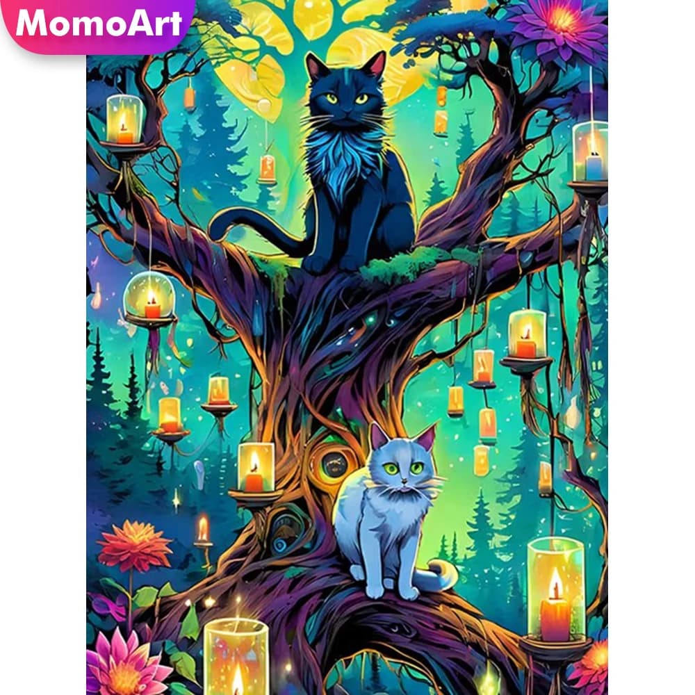 Momoart Nuovo Arrivo Set Punto Croce Gatto con Mosaico di Diamanti, Quadro Fai da Te con Strass, Regali per le Feste