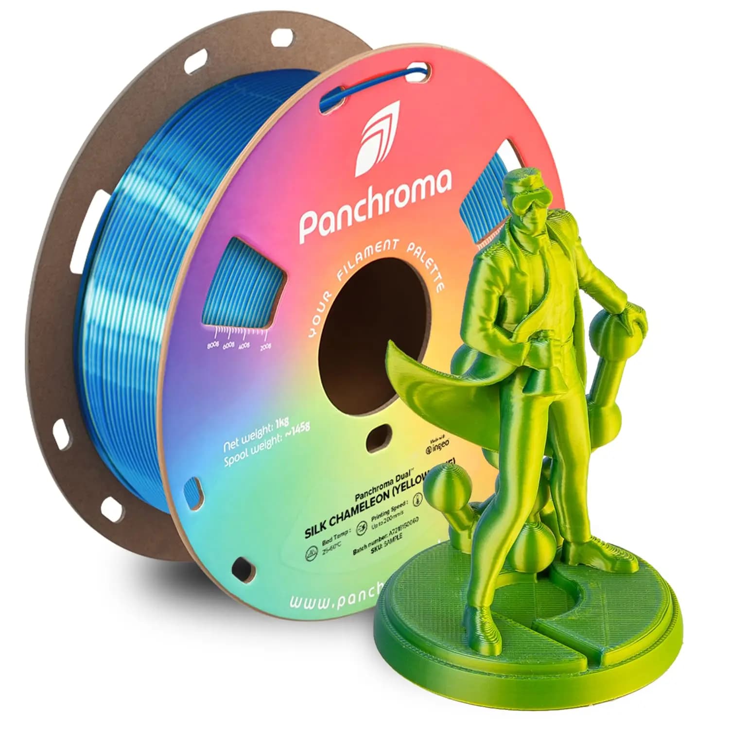Dual Color Silk PLA Filament 1.75mm, 1kg, Chameleon (Yellow-Blue), High-Gloss, Easy Print, Tangle-Free, Compatible with Most 3D Printers